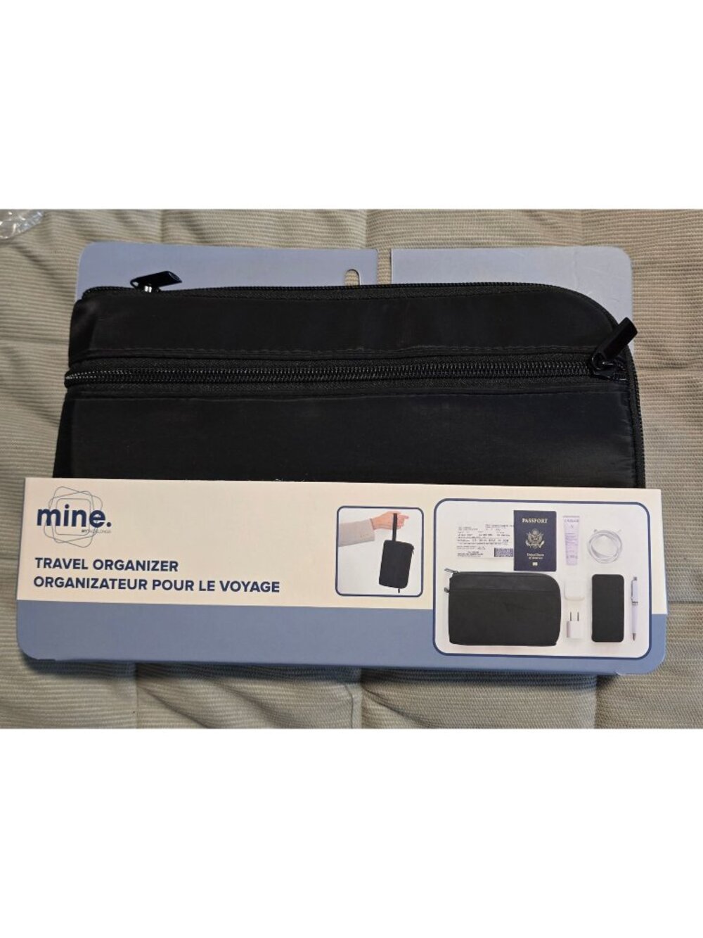 Mine Travel Organizer Black Essentials Pouch W/ Wristlet & Pockets